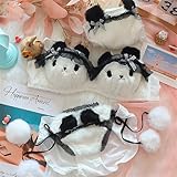 Generic Lolita Autumn And Winter Plush Underwear Bear Maid Pure Desire Japanese Non-Steel Ring Bra Set Kawaii Sexy Lingerie(White1,Medium)