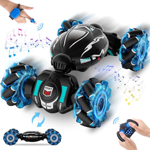 Fosgoit RC Cars, Gesture Sensing Stunt Car Toys for Boys Girls 6-12 Year Old, 2.4Ghz 4WD Hand Remote Control Toy 360° Rotate Transform Off-Road Drift with Lights Music, Birthday Xmas Gifts for Kids