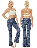 BUBBLELIME 29"/31"/33"/35"/37" 4 Styles Women's High Waist Bootcut Yoga Pants - Basic Printed_Navy_Leopard L-29 Inseam