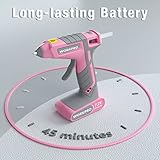 WORKPRO Pink Cordless Hot Melt Glue Gun, 7.2V Rechargeable Fast Preheating Glue Gun Kit with 20 Pc Premium Mini Glue Stick, Automatic-Power-Off Glue Gun for Art, Craft, Decoration - Pink Ribbon