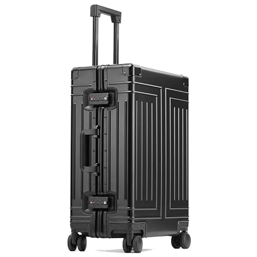 PBENO Suitcase All-aluminum Magnesium Alloy Suitcase Trolley Case Aluminum Frame Anti-fall Silent Universal Wheel Suitcase(Black,32in)