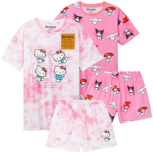 Get Trend Pajamas for Girls Teens Kawaii Short PJ Set Pack of 2 Summer Lounge Set (9-10 Years, Pink)