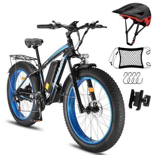 SENADA Electric Bike for Adults, 26"x 4" Fat Tire Ebikes, 1000W Motor Electric Mountain Bicycle Max Speed 30MPH 62 Miles, 48V 17.5Ah Removable Battery & 21-Speed (with Equipment Bundles, Black Blue)