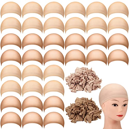 Mepase 200 Pcs Wig Caps Nylon Stocking Caps Bulk Elastic Thin Head Wig Accessories for Women Men Halloween Hair Decorations Brown and Light Brown