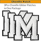 3Pcs Chenille Letter Patches Iron on Patches Varsity Letter Patches Chenille Embroidered Patch Sew On Patches for Clothing Hat Bags Jackets Shirt (White, S)