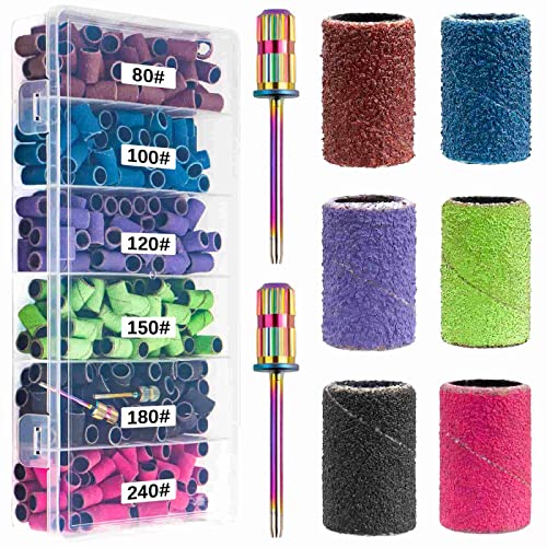 Difenni Sanding Bands for Nail Drill,300Pcs Nail Sanding Bands 80#100#120#150#180#240#Different Grit with 3/32Inch Mandrel Nail Drill Bits