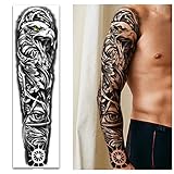 Full Arm Temporary Tattoos 8 Sheets and Half Arm Shoulder Waterproof Tattoos 8 Sheets, Extra Large Tattoo Stickers for Men and Women (22.83"X7.1")