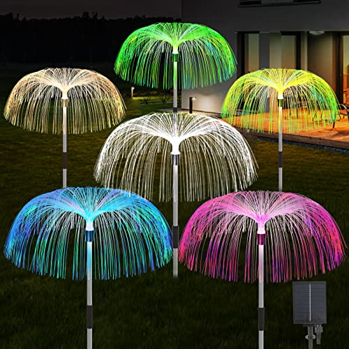 Axafnev Solar Outdoor Lights 6 Pack 7 Colors Changing Jellyfish Light Outdoor Waterproof Solar Flowers Garden Lights for Yard Pathway Lawn Festival Wedding Party Decoration