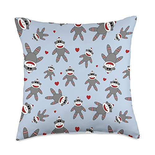 Cute Sock Monkey Pattern On Blue Throw Pillow