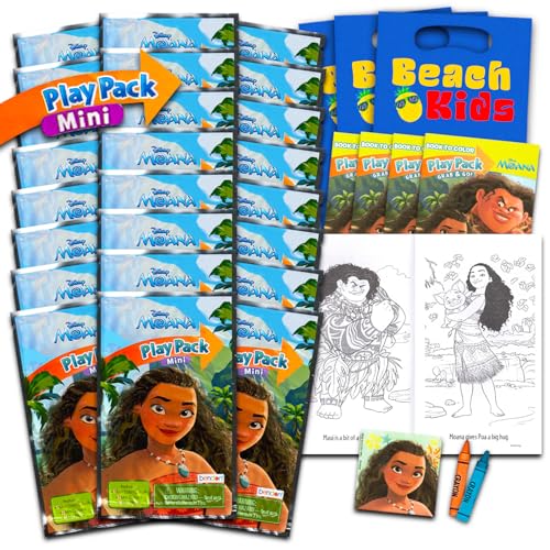 Disney 24 Moana Mini Party Favors Set for Girls, Kids - Bundle with 24 Moana Grab n Go Play Packs with Coloring Pages, Stickers, Goodie Bags, More (Moana Birthday Party Supplies and Decorations)