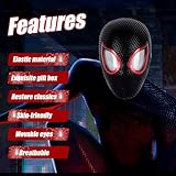 Jefuzh SpiderHero Mask Moving Eyes, 2025 New Spiderman Mile Morales Hero Mask, Remote Control Full Face Adult/Kids Cosplay (BLACK)