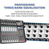 Depusheng DT8 Professional Mixer Sound Board Console 8 Channel Desk System Interface Digital USB Computer MP3 Input 48V Phantom Power Stereo DJ Studio FX Steel Chassis,Black