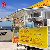 BELYOO BBQ Trailer, Fast Food Trailer foe Sale Mobile Kitchen Trailer with Concession Window, Commercial BBQ Truck Trailer with Porch, Enclosed Street Food Trailer Caravan for Business