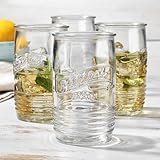 Glaver's Set of 8 Tumbler Glass Cups 20 OZ Mason Stemless Tall Drinking Glasses For Everyday Use, Modern yet Vintage Original Mason Logo Glassware for Bar, Water, Beer, Juice.