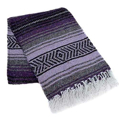 La Montana Mexican Blankets and Throws, 10 Pk, 74"x50"-Made in Mexico,Lightweight Yoga Blanket for Schools, Studios, Outdoors, Camping, Picnic, Decor-Machine Washable-Dark Purple/Light Purple/Charcoal