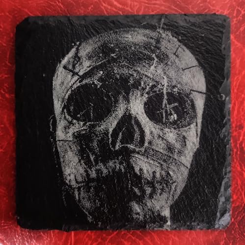 LIFEHACKS,LLC Set of 6 Slate Designer Coasters Original Designs. Slate/Laser Engraved/ 4" X 4"/ Collectible/Fantasy/Anime/Animal/Horror and More. (Shrunken Head 3)