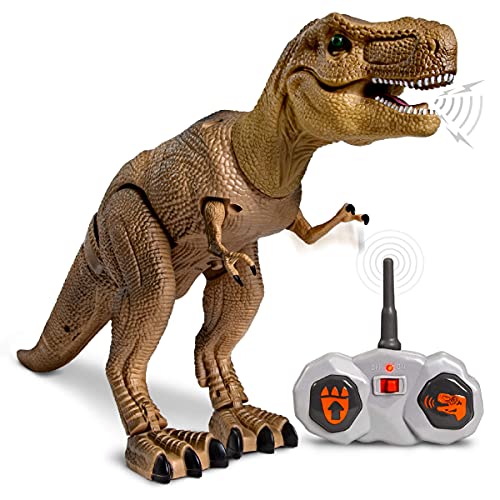 Discovery Kids Remote Control RC T Rex Dinosaur Electronic Toy Action Figure Moving & Walking Robot w/Roaring Sounds & Chomping Mouth, Realistic Plastic Model, Boys & Girls 6 Years Old+