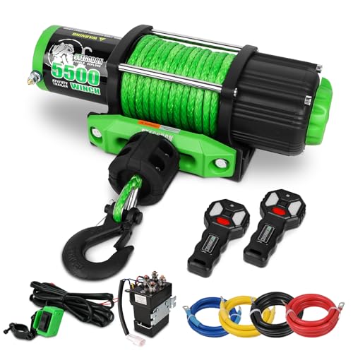 STEGODON 5500 Winch 12V Electric ATV/UTV Winch with Synthetic Rope,2pcs Wireless Remote and Winch Stopper for Towing Jeep Off-Road SUV Truck Car Trailer Boat