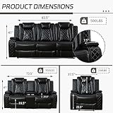 Plithzy Leather Power Recliner Sofa Set with LED, Living Room Furniture Set, Leather Sofa Set with USB Port Storage Console Cup Holder (Power Reclining Sofa Set, Black)