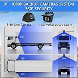 Backup Camera System with 9'' Quad Split 1080P Monitor for RV Trailer Semi Truck Camper Bus & 4 AHD Rear Side View Camera with DVR Record Function Night Vision IP69 Waterproof Avoid Blind Spot DOUXURY