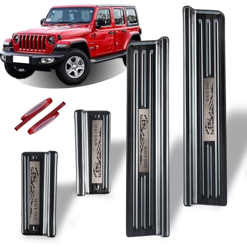 Rowa 304 Stainless Steel Door Sill Guards Compatible with Jeep Wrangler JL JLU 2018-2025 & Gladiator JT 2020-2025, Brushed Black Door Entry Guard Full Coverage