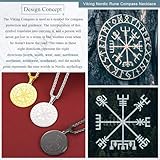 FaithHeart Nordic Coin Amulet Vegvísir Guidepost Compass Necklaces 14K Gold Plated Post Wayfinder Pendant Necklace Charm Amulet Medallion Talisman-Gold