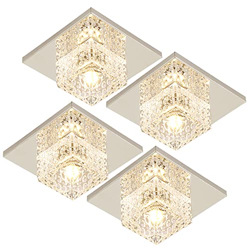 5W Led Downlights Set of 4,Baffle Trim Colorful Recessed Crystal Led Ceiling Lamp Embedded LED Panel Light Square Led Recessed Lighting Cut Hole Size: 50-90mm