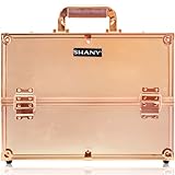 SHANY Essential Pro Makeup Train Case Cosmetic Box Portable Makeup Case Cosmetics Beauty Organizer Jewelry storage with Locks, Multi Compartments Makeup Box and Shoulder Strap - Rose Gold