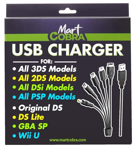 Mart Cobra USB Charger Cable for New 3DS XL/New 3DS/3DS XL/3DS/new 2DS XL/2DS/DS/DSi/GBA SP/DS Lite/Wii U Gamepad/PSP/Compatible 5 in 1 Nintendo 3DS Charger, Original Nintendo DS, Gameboy Advance SP