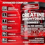 Creatine Monohydrate Gummies Complex 8000mg with L-Carnitine & Taurine, Flavored Creatine for Women and Men with Raspberry & Blackberry Taste, Pre Workout Gummies for Men and Women - 120pcs