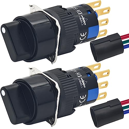 Mini Rotary Switch 3 Position 16mm 5/8in Selector Switch 3 Position Select Switch Knob 5A 250V ON Off 2NO 2NC DPDT Latching with Wire 2 Pcs UL Certification