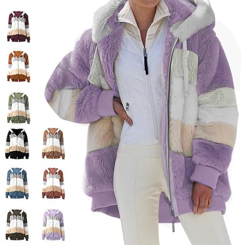 ChicCrate Winter Must Haves,Heated Jacket Zip Up Womens Coats With Hood Fleece Lined Women Jackets For 2024 Teddy Coat Abrigos De Mujer Disfraz Colegiala Sexy Para Fuzzy (Purple,XL)