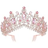 TOBATOBA Crystal Wedding Tiara for Women Pink Tiara Princess Tiara Headband Pink Crown Royal Queen Crown Metal Tiara Quinceanera Crown Headpieces for Birthday Prom Halloween Costume Party