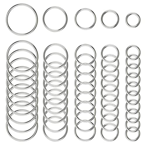 Hamineler 50 Pcs Stainless Steel Smoothing Welded O-Ring, 15/20/25/30/40mm Inside Diameter Metal Round Rings for Camping Belt, Dog Leashes, Hardware (Thickness 3mm, 10 of Each)