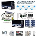 Pure Sine Wave Power Inverter DC 12V/24V to AC 110V/220V 240V Converter 2200W 3000W 4000W 5000W 6000W 8000W 10000W 12000W Intelligent Safe Protections Power Inverter with 2AC Outlets,6000W-24vto110V