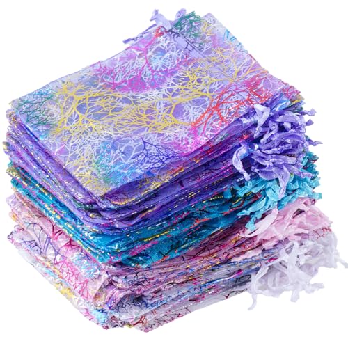 Marrywindix 100pcs Organza Drawstring Pouches Jewelry bags, Candy Pouch Chocorate Pouch Party Wedding Favor Gift Bag (Colorful)