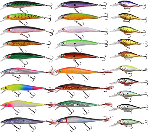 Fishing Lures Kit Hard Bait Set Minnow Crankbait Jerkbaits Swimbaits Popper Pencil Artificial Fishing Bait Kit for Bass Trout Walleye Redfish Saltwater Freshwater Fishing Lure