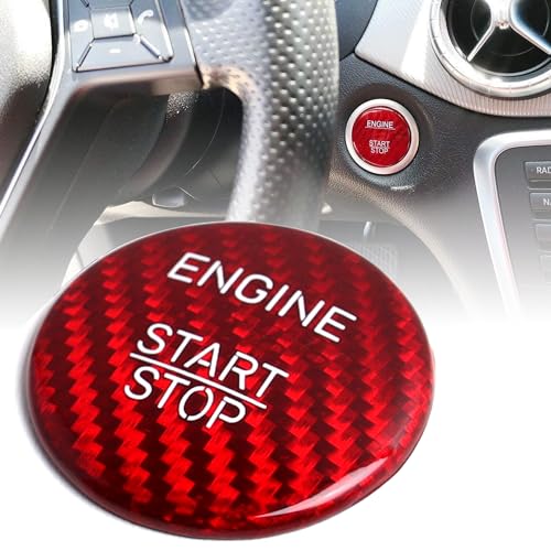 iJDMTOY Genuine Gloss Red Carbon Fiber Made Engine Push Start/Stop Button Decoration Cover Trim Compatible with Mercedes Keyless Engine Start