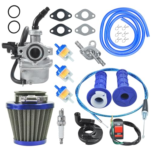 HOLATO PZ19 Carburetor Carb Air Filter Throttle Handle Grips Cable for 50cc 70cc 90cc 110cc 125cc Tao Tao GK110 Baja SSR Apollo Coolster Chinese Four Wheeler ATV Go Kart CRF50 XL70 Dirt Pit Bike Blue