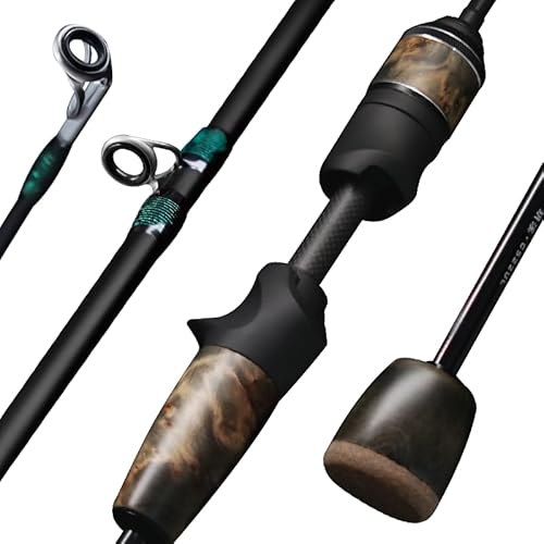 SEASIR Stream Fishing Rod, Ultralight Spinning Rod Travel Bait Casting Rod, 2 Piece, Fuji A O Ring Guide, Solid Wood Handle, 40T Carbon Fiber, Compact Fishing Pole for Saltwater Freshwater Trout Bass