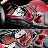 XBAOPEG Fits for Porsche Cayenne Accessories 2024 2025, 3pcs/Set Center Console Organizer Tray, Interior Storage Box Cup Holder Insert, Silicon Dirtyproof Protection Pad (3pcs red for 2024)