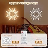 Vintage Burning Sun and Moon Neon Sign Light - 3D Boho Aesthetic Room Decor Celestial Mystic Sun Moon LED Sign Light w/Closed Eyes Psychedelic Hippy Wall Art for Home Bedroom Man Cave Gift - 12"