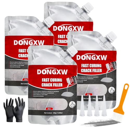 Concrete Crack Filler, Quick-Drying Waterproof Cement Crack Repair Sealant, High Elasticity Sealing Adhesive for Concrete, Weather-Resistant Caulking Glue for Joint, Outdoor(4 pcs)