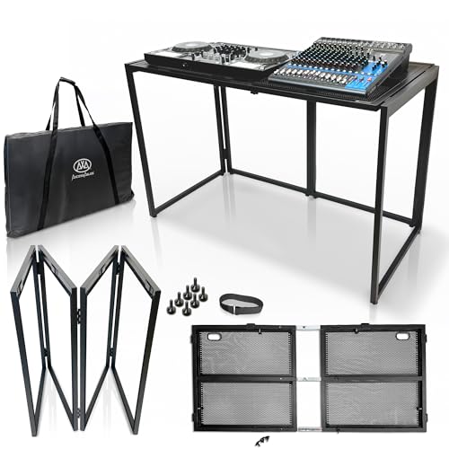 AxcessAbles Portable DJ Table XL – 54” x 27” Music Workstation | 35” Standing Height, 400lb Capacity | Collapsible FOH Sound Desk for DJs, Mixing Consoles, Guitar Techs| Recording Desk | DJ Booth
