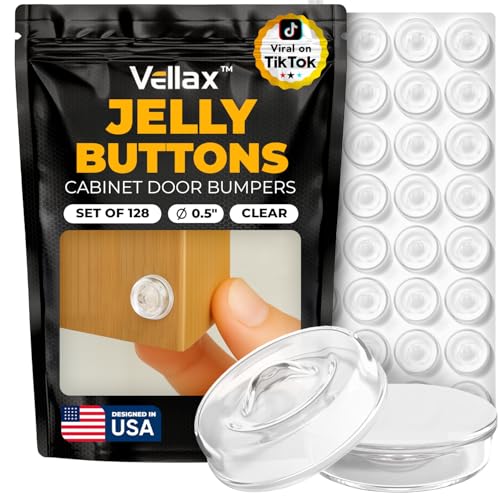 128 Self Adhesive Cabinet Door Bumpers – Sticky Clear Silicone Rubber Pads for Furniture Drawers, Kitchen Cabinets, Decor, Wall Protection – Vellax