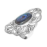 AeraVida Vintage Filigree Swirl Beauty Oval Abalone Shell .925 Sterling Silver Ring | Vintage Delicate Wedding Rings For Women (9)