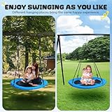 Trekassy 700lb 40 Inch Saucer Tree Swing for Kids Adults Outdoor 900D Oxford Waterproof with 2pcs Tree Hanging Straps, Steel Frame and Adjustable Ropes Blue