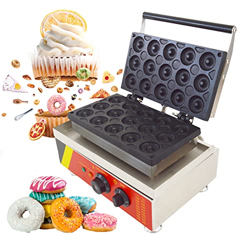 INTBUYING 15Pcs Mini Dount Maker Machine Commercial Electric Waffle Donut Machine 0℃-300℃ 1750W Double-Sided Heating Non-Stick Doughnut Baking Machine 1.85" Snack Maker 110V(1.85" 15 Dounts)