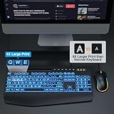 Wired Keyboard and Mouse, Large Print Backlit Keyboard with Wrist Rest and 7-Color Backlit, Lighted Computer Keyboards Easy to See, Light Up USB Keyboard Mouse Combo for PC, Windows, Laptop SABLUTE