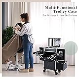 Adazzo Professional Makeup Artist Rolling Train Case Multi-functional Cosmetic Train Case Large Trolley Storage Case for Nail Technicians Cosmetology Case with Compartments for Hairstylist (Black)